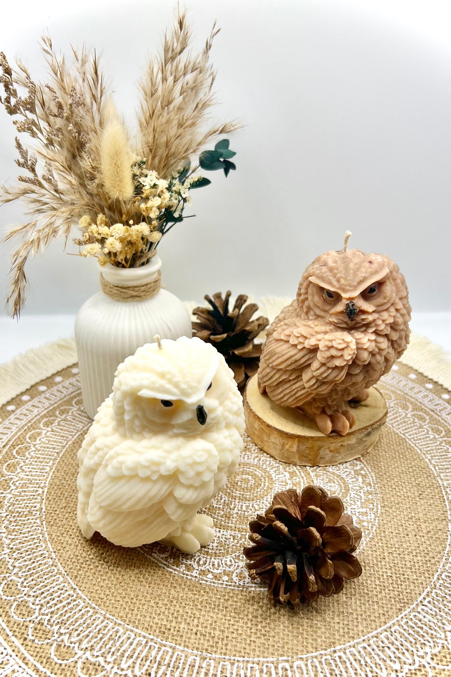 🦉Eulen Kerze handgegossen – Herbstliche Kerze, Braun oder Natur
