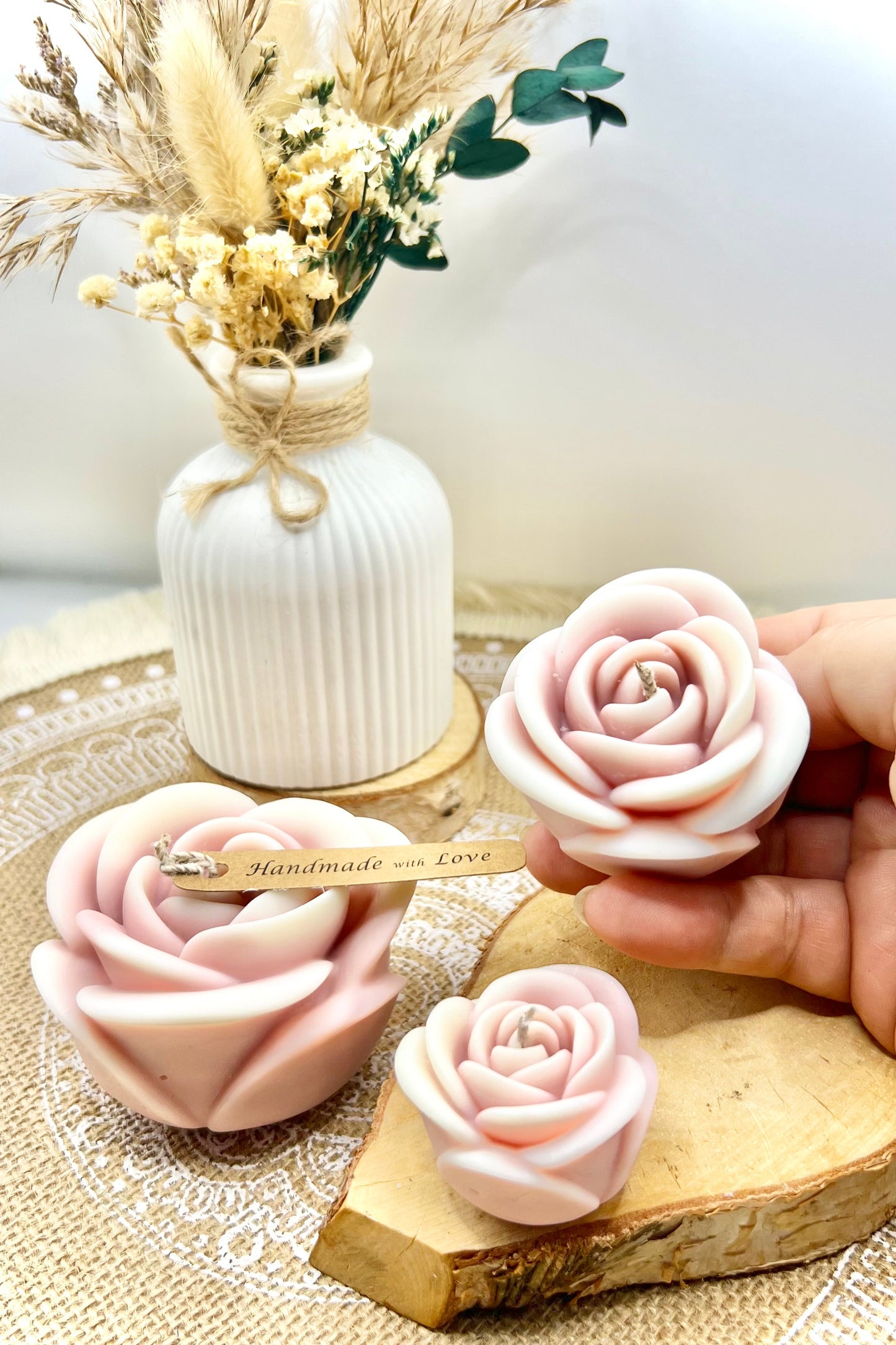 Rosen Kerzen im 3er Set (verschiedene Farben)