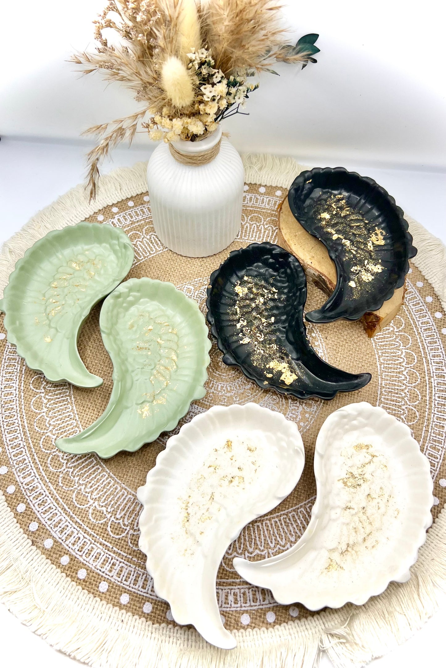 Engelsflügel Schalen Set – Dekoschale Keramik Tablett mit Blattgold