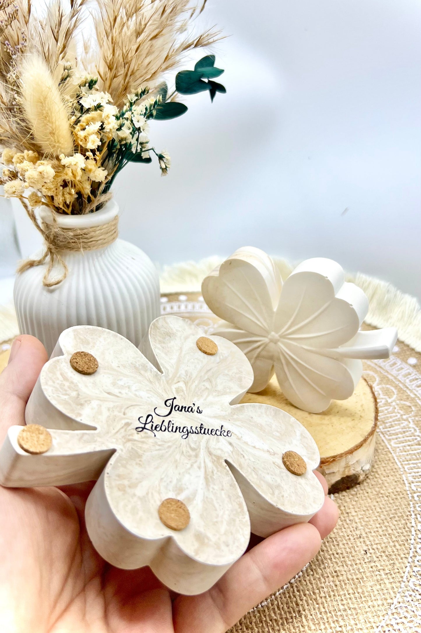 Glücksbringer aus Keramik – 2-teiliges Kleeblatt-Set im Marmor-Look