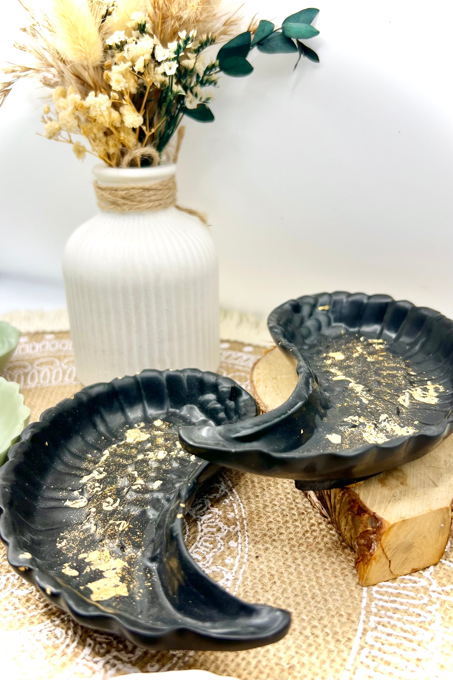 Engelsflügel Schalen Set – Dekoschale Keramik Tablett mit Blattgold
