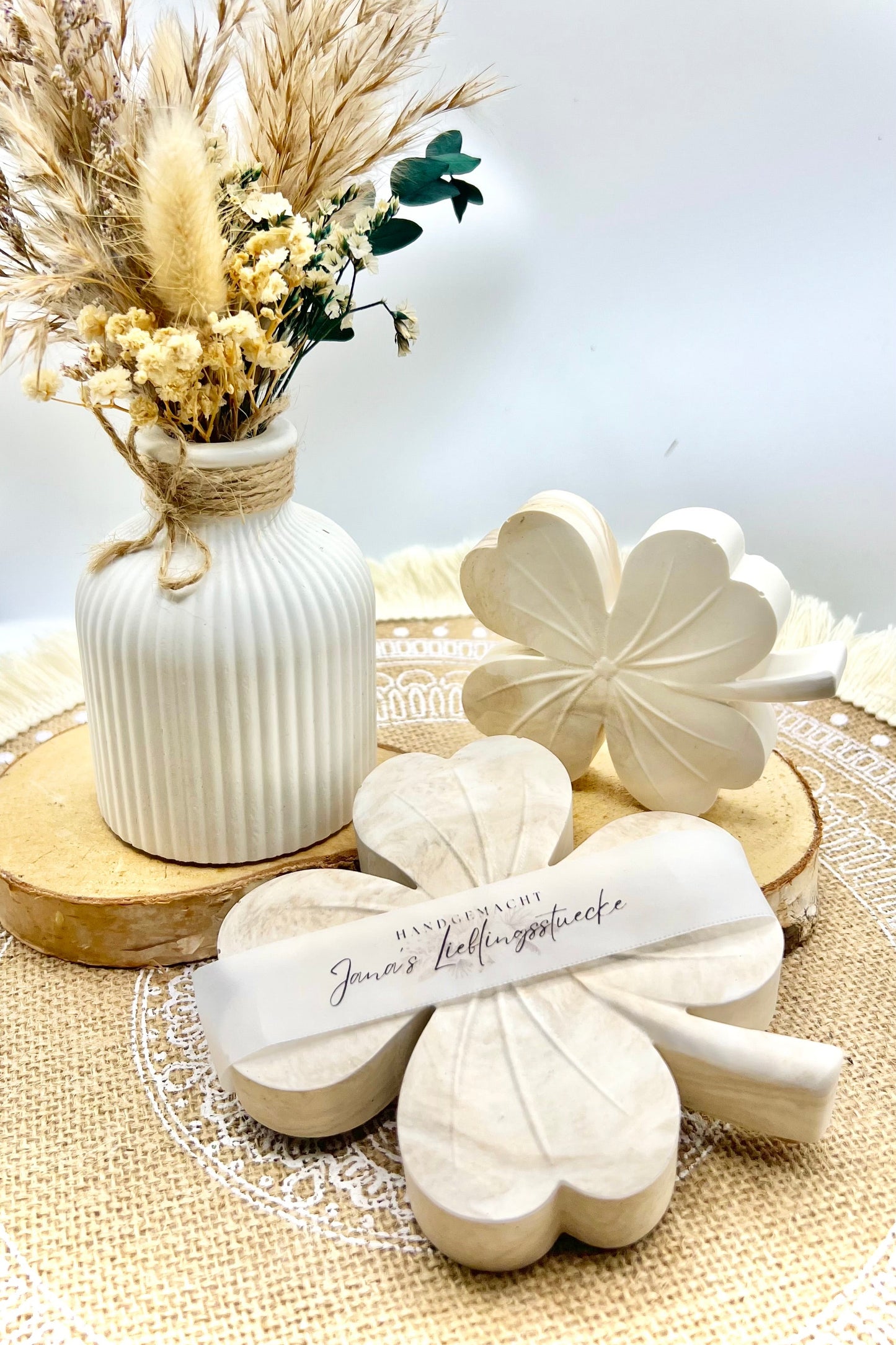 Glücksbringer aus Keramik – 2-teiliges Kleeblatt-Set im Marmor-Look