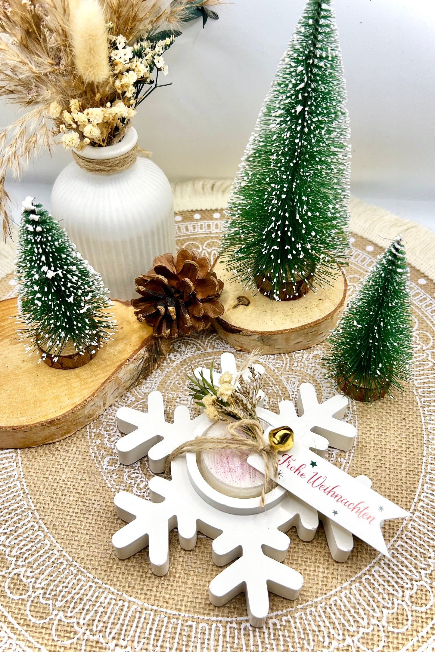 ✨ Schneeflocke Teelichthalter – handgegossene Keramik mit Deko & gratis Duftteelicht | Winterdeko & Geschenkidee