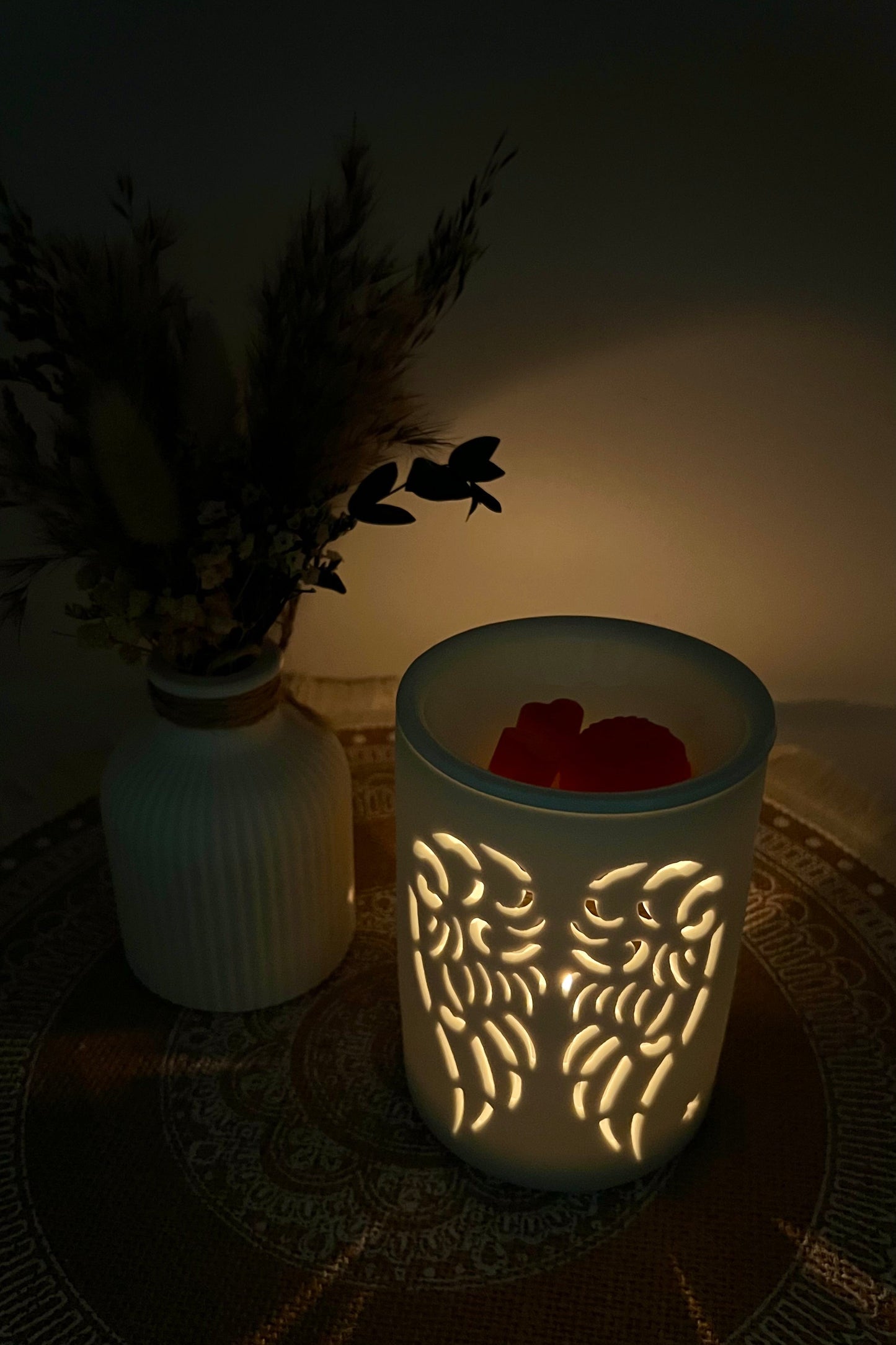 Keramik Duftlampe Engelsflügel | Wachs Melt & Öl Brenner | Teelicht Aromalampe