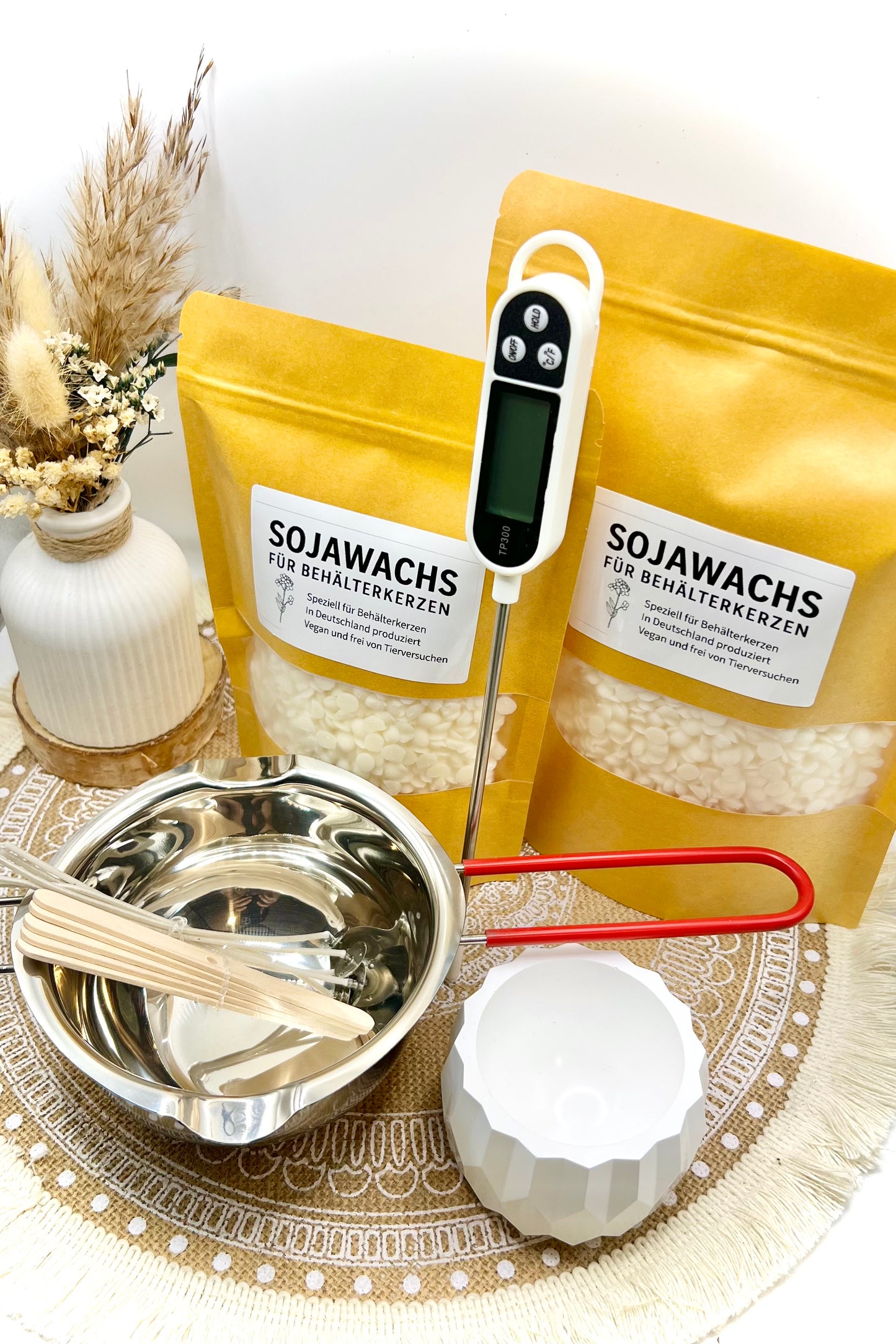 Kerzen selber machen – DIY Set mit Sojawachs mit / ohne Keramikgefäß (250 g / 500 g)