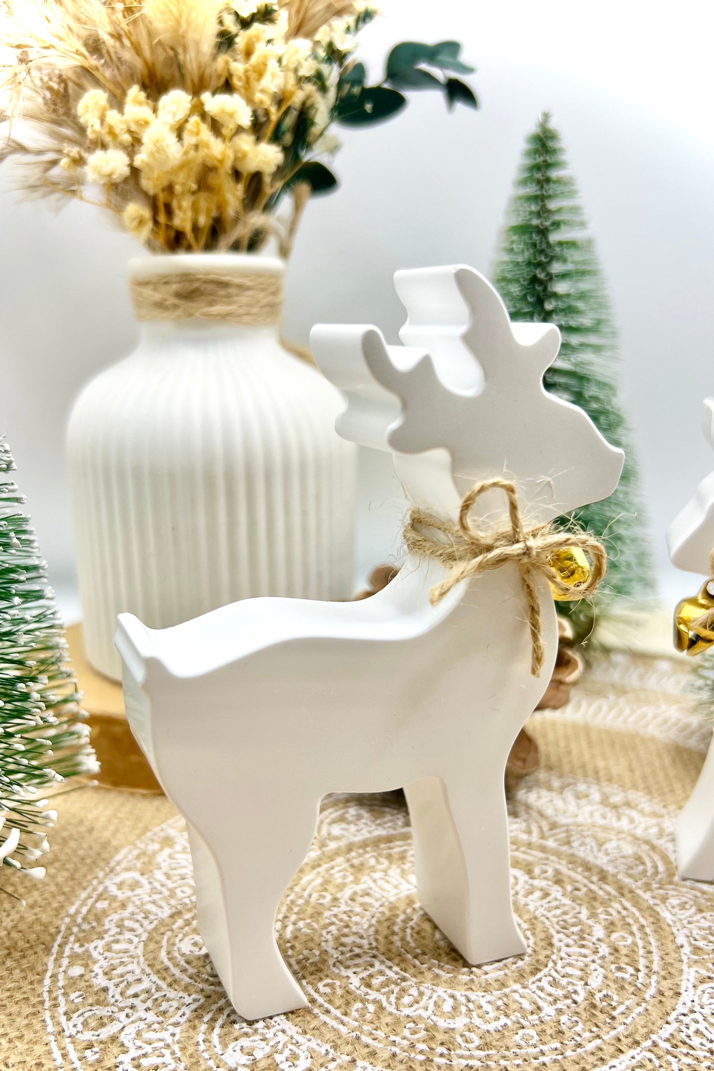 Keramik-Set „Hirsch & Reh“ handgegossen | glanzversiegelt | Winterdekoration | 2er-Set