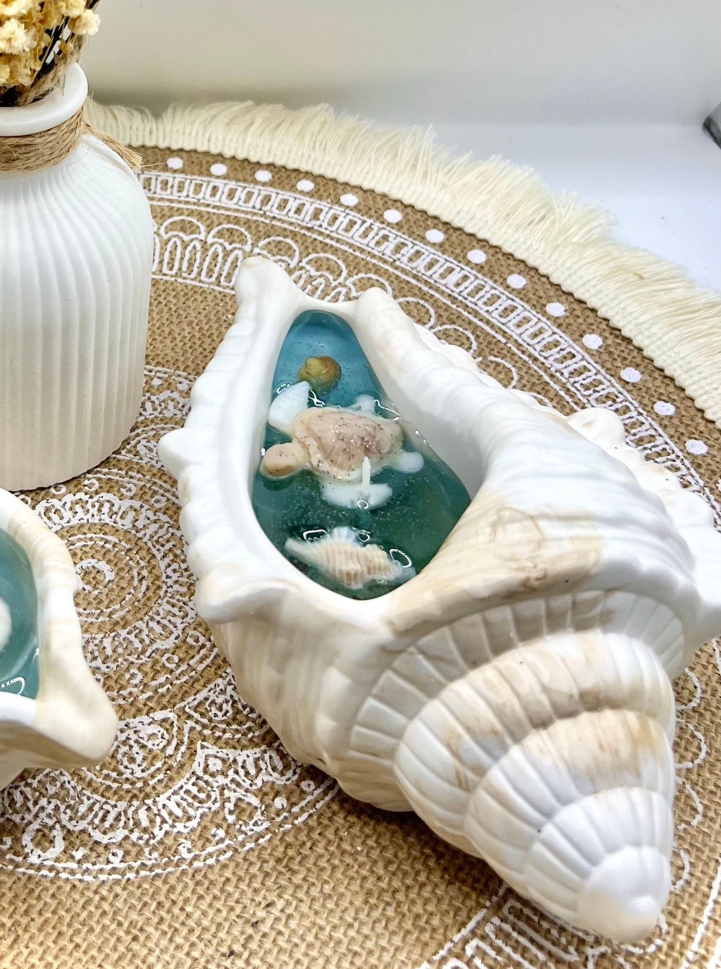 Keramik Schalenkerze Muschel mit Schildkröte (groß)