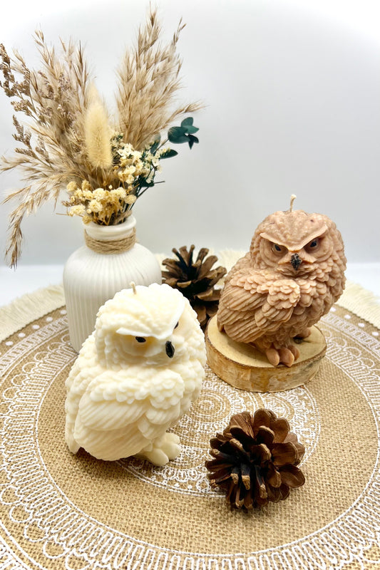🦉Eulen Kerze handgegossen – Herbstliche Kerze, Braun oder Natur