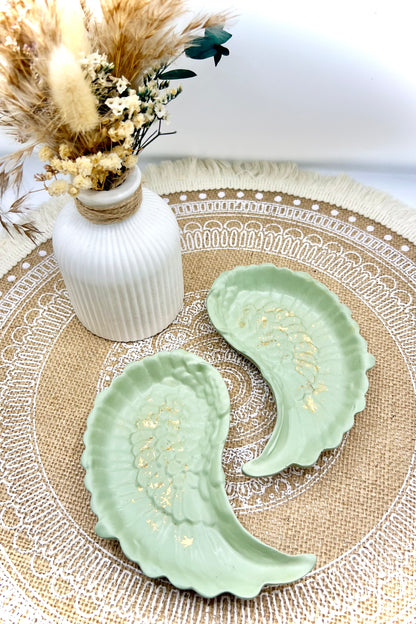 Engelsflügel Schalen Set – Dekoschale Keramik Tablett mit Blattgold