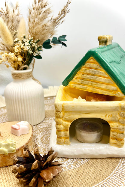 Keramik Duftlampe Skihütte / Berghütte – Winterliche Wachs Melts Lampe für gemütliche Deko