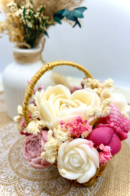 Kerzenstrauß / Kerzenbouquet mit Wax Melts & Blütenkerzen in Holzbox oder Präsentkörbchen
