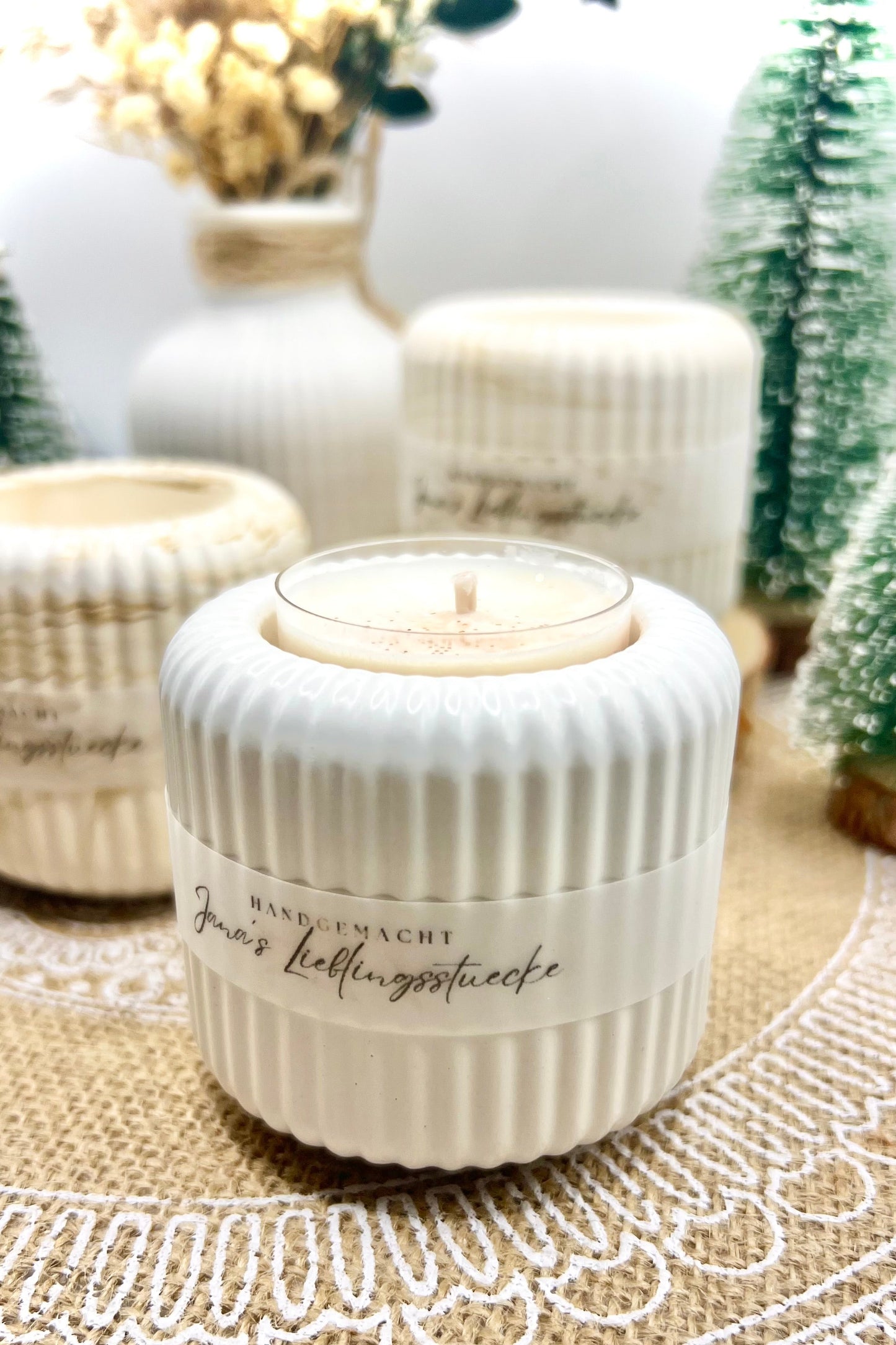 Teelichthalter Nordic Style | skandinavisches Design | Keramik Deko Weiß & Creme Marmoriert | handgegossen & versiegelt