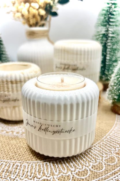 Teelichthalter Nordic Style | skandinavisches Design | Keramik Deko Weiß & Creme Marmoriert | handgegossen & versiegelt