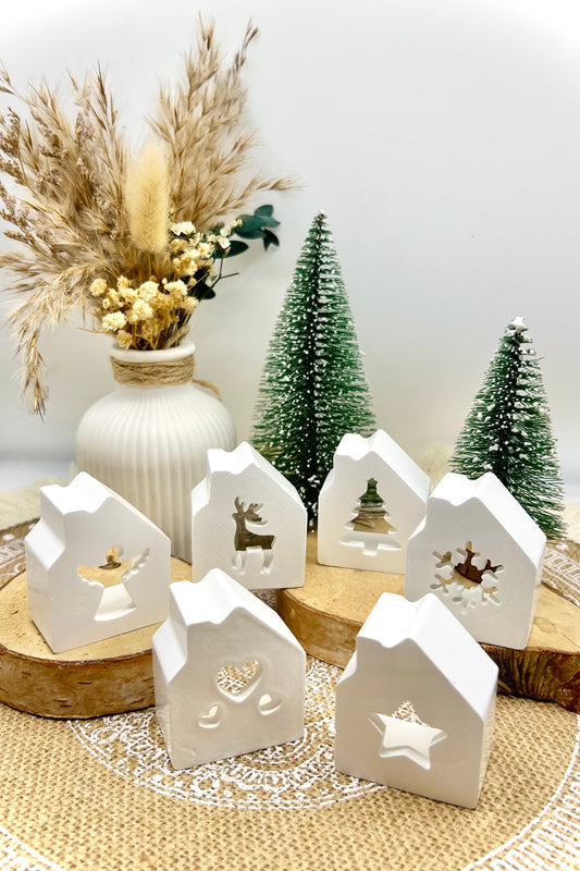 Leucht-Häuschen aus handgegossener Keramik inkl. LED-Licht & Geschenkverpackung – Weihnachtsdeko & Geschenkidee