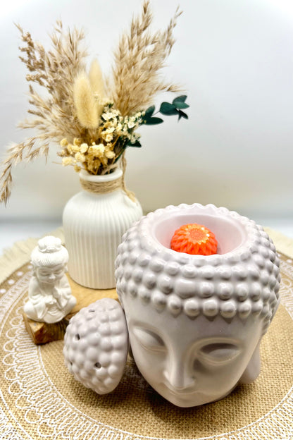 🪷 Buddha Duftlampe aus Keramik – Ölbrenner & Wachs-Melt Lampe in Grau | Stilvolle Raumdekoration & Entspannung