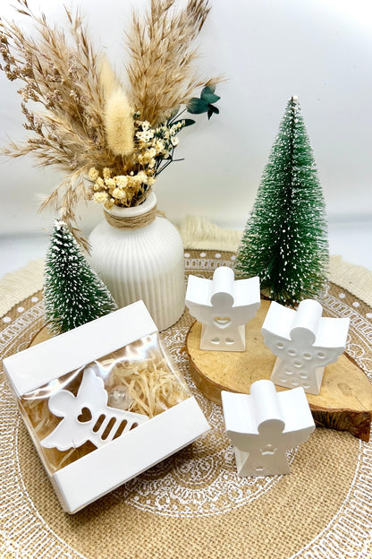 Leuchtengel aus handgegossener Keramik inkl. LED-Licht & Geschenkverpackung – Weihnachtsdeko & Geschenkidee