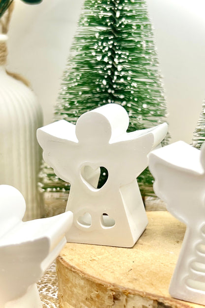 Leuchtengel aus handgegossener Keramik inkl. LED-Licht & Geschenkverpackung – Weihnachtsdeko & Geschenkidee