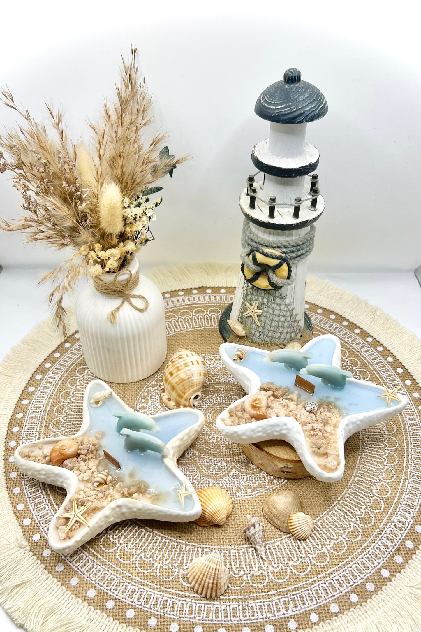 Küstenmoment – Duftkerze im Seestern | Schildkröte oder Delfine | Handgegossen mit maritimen Details