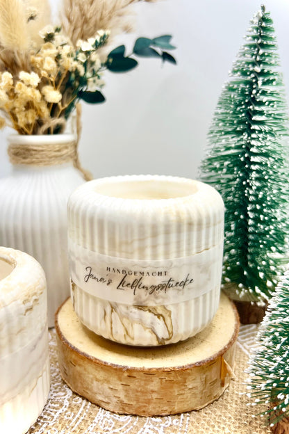 Teelichthalter Nordic Style | skandinavisches Design | Keramik Deko Weiß & Creme Marmoriert | handgegossen & versiegelt