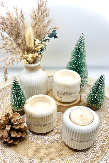 Teelichthalter Nordic Style | skandinavisches Design | Keramik Deko Weiß & Creme Marmoriert | handgegossen & versiegelt