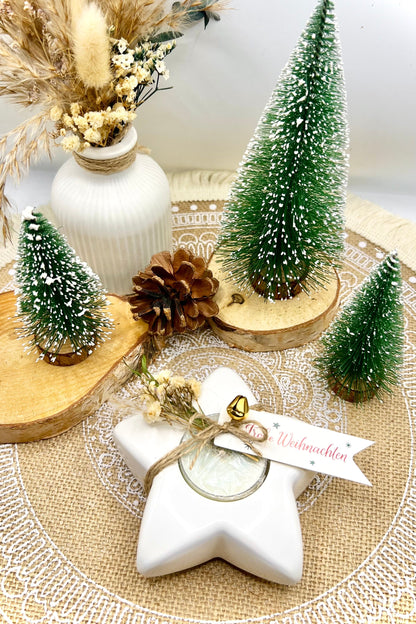 Winterstern – handgegossener Keramik-Teelichthalter mit Deko
& gratis Duftteelicht | Winterdeko & Geschenkidee