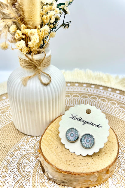 Ohrstecker „Mandala-blau“ – handgefertigt, Edelstahl, 12 mm