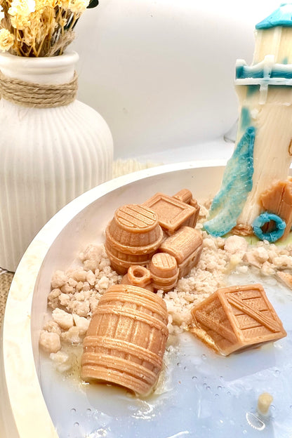 Maritime Kerze „Nordlicht“ – handgegossene Sommer Dekoration mit Meer & Muscheln