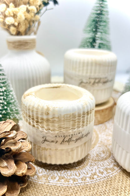 Teelichthalter Nordic Style | skandinavisches Design | Keramik Deko Weiß & Creme Marmoriert | handgegossen & versiegelt