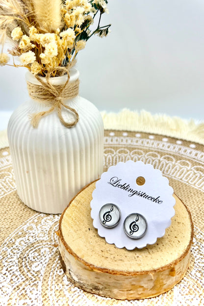 Ohrstecker „Note-/Notennschlüssel“ – handgefertigt, Edelstahl, 12 mm