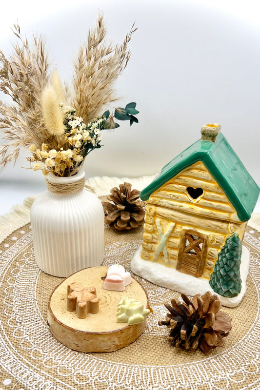 Keramik Duftlampe Skihütte / Berghütte – Winterliche Wachs Melts Lampe für gemütliche Deko