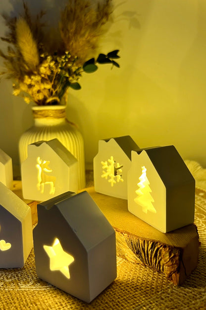 Leucht-Häuschen aus handgegossener Keramik inkl. LED-Licht & Geschenkverpackung – Weihnachtsdeko & Geschenkidee