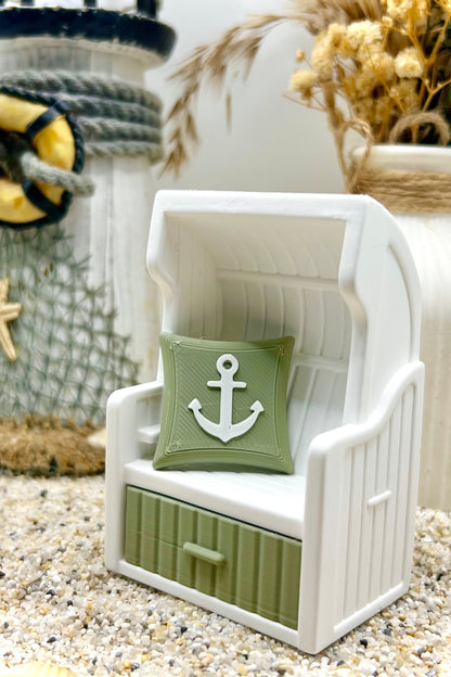 Maritimer Miniatur-Strandkorb – handgegossene Küstendeko mit 3D-Details