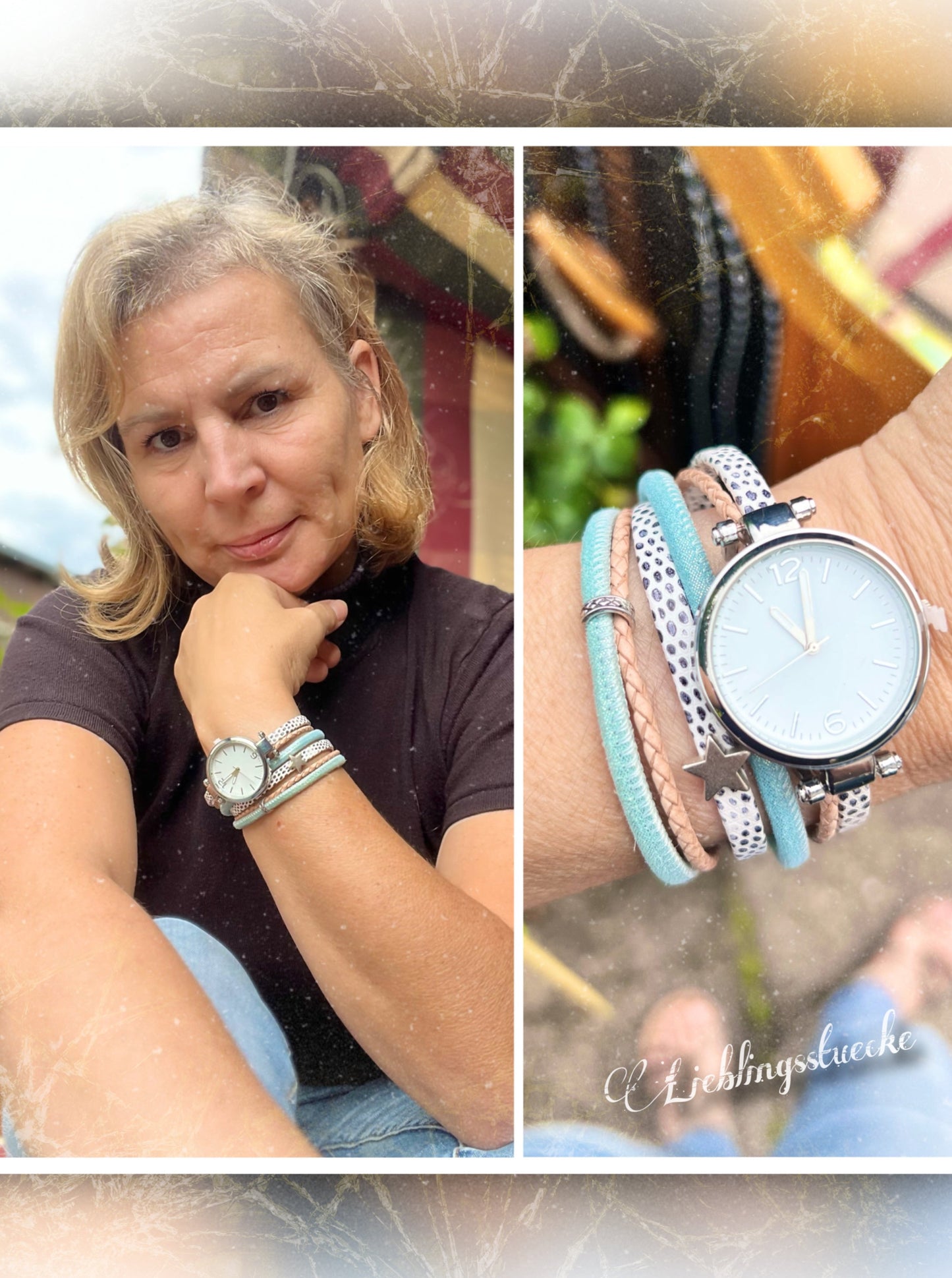 Wickelarmband-Uhr mit hellblauen Akzenten