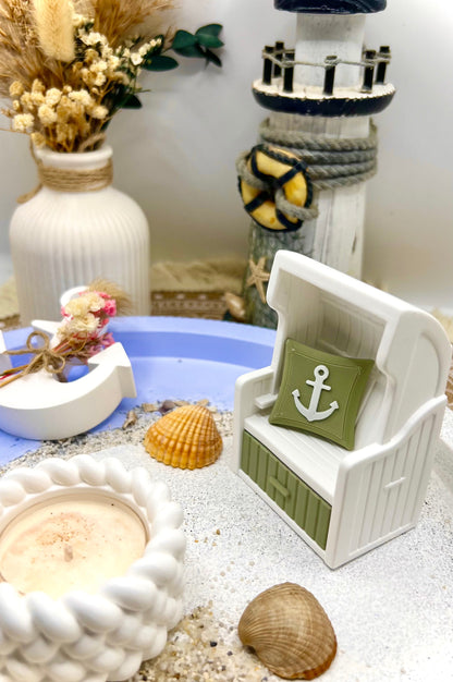 Maritimer Miniatur-Strandkorb – handgegossene Küstendeko mit 3D-Details