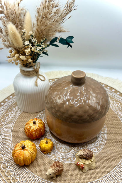 Mini-Herbstzauber Eichelkerze – Handgegossen | Keramikdose in Eichelform | 3 Varianten