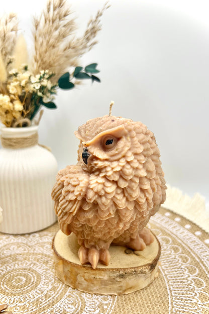 🦉Eulen Kerze handgegossen – Herbstliche Kerze, Braun oder Natur