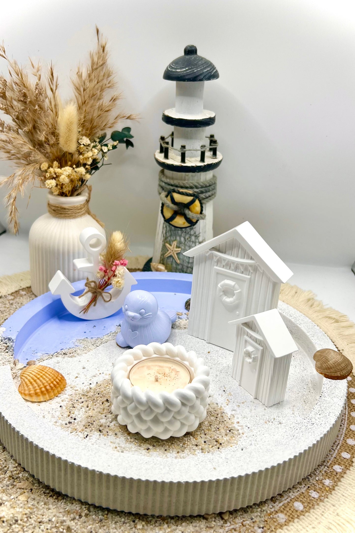 Maritime Beachhäuser aus Keramik – handgegossenes Deko-Set im Küstenstil