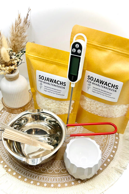Kerzen selber machen – DIY Set mit Sojawachs mit / ohne Keramikgefäß (250 g / 500 g)