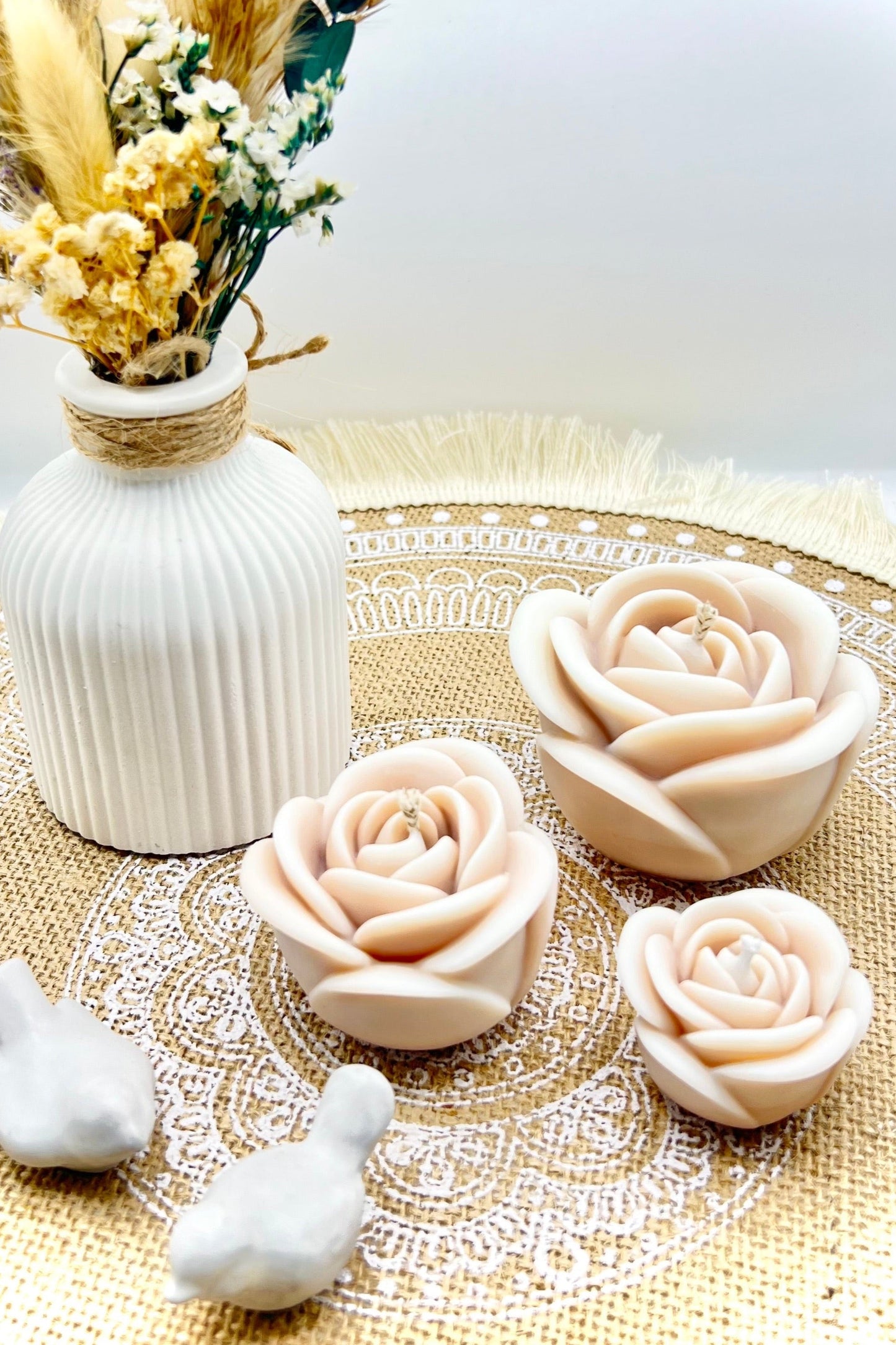 Rosen Kerzen im 3er Set (verschiedene Farben)