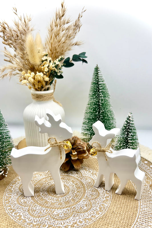 Keramik-Set „Hirsch & Reh“ handgegossen | glanzversiegelt | Winterdekoration | 2er-Set