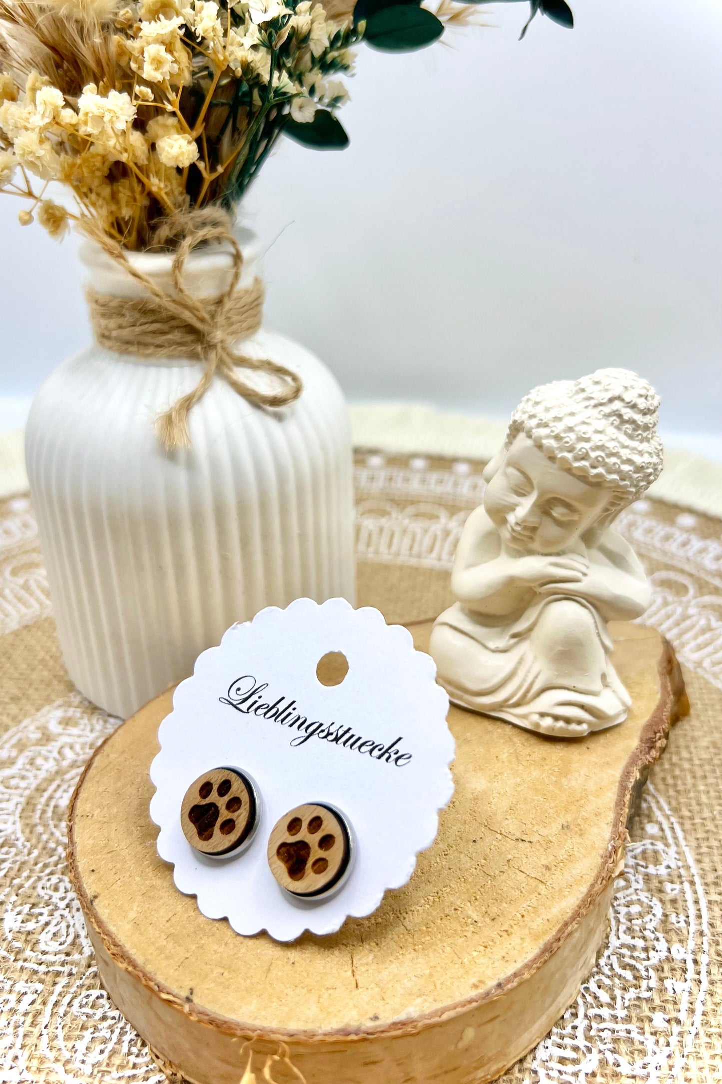 Laserprint Ohrstecker „Pfoten“ – Edelstahl, 12 mm