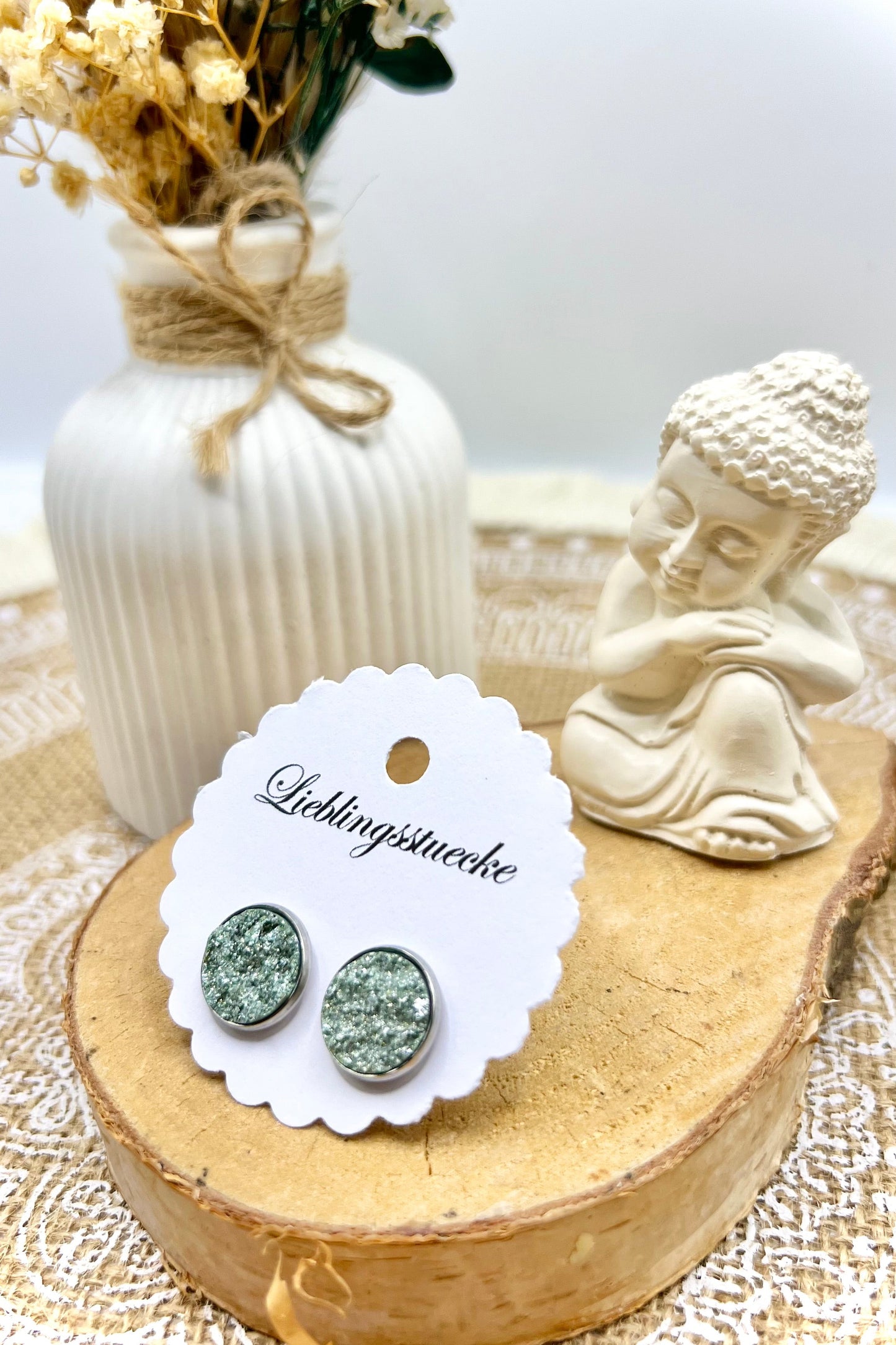 Holz Ohrstecker mit kristalliner Oberfläche - verschiedene Farben