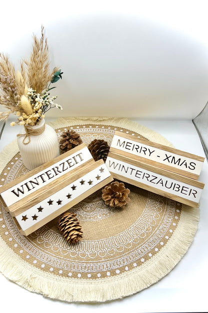 Lichtbox aus Eiche & Keramik – mit Schriftzug & Mini-Lichterkette | Winterdeko, Geschenkidee & Wohnakzent
(verschiedene Motive)