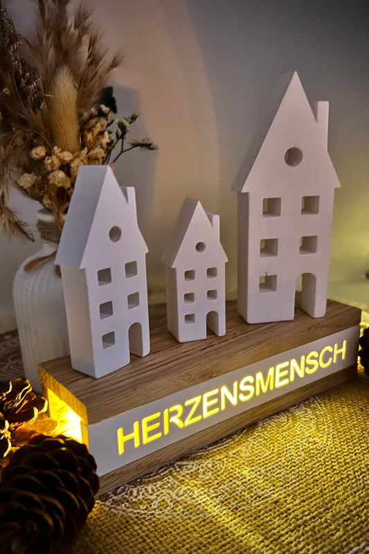 Lichtbox mit Eiche u. Keramik Klötzchen (verschiedene Motive)