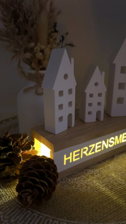 Lichtbox mit Eiche u. Keramik Klötzchen (verschiedene Motive)