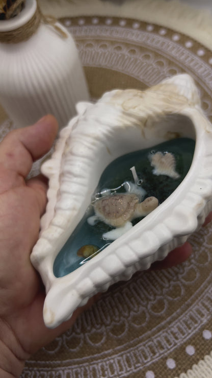 Keramik Schalenkerze Muschel mit Schildkröte (groß)
